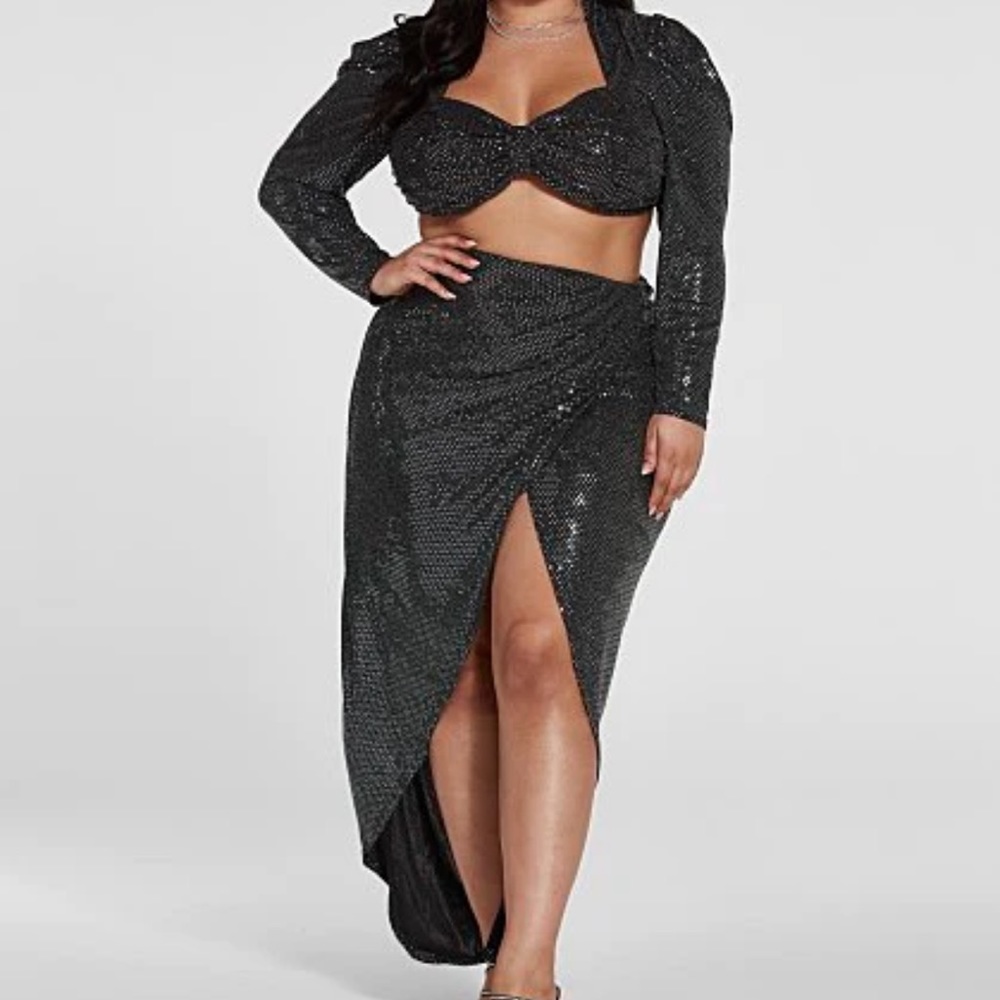 NEW FASHION TO FIGURE SEQUINED CROP TOP AND SKIRT SET Size 2x